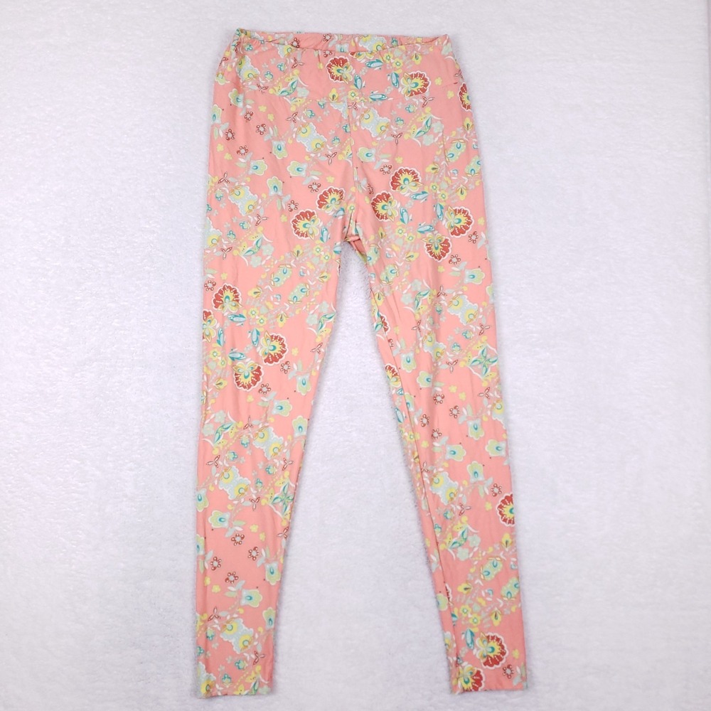 LuLaRoe Tall & Curvy Leggings Peach Pink Floral Print‎ Spring Boho